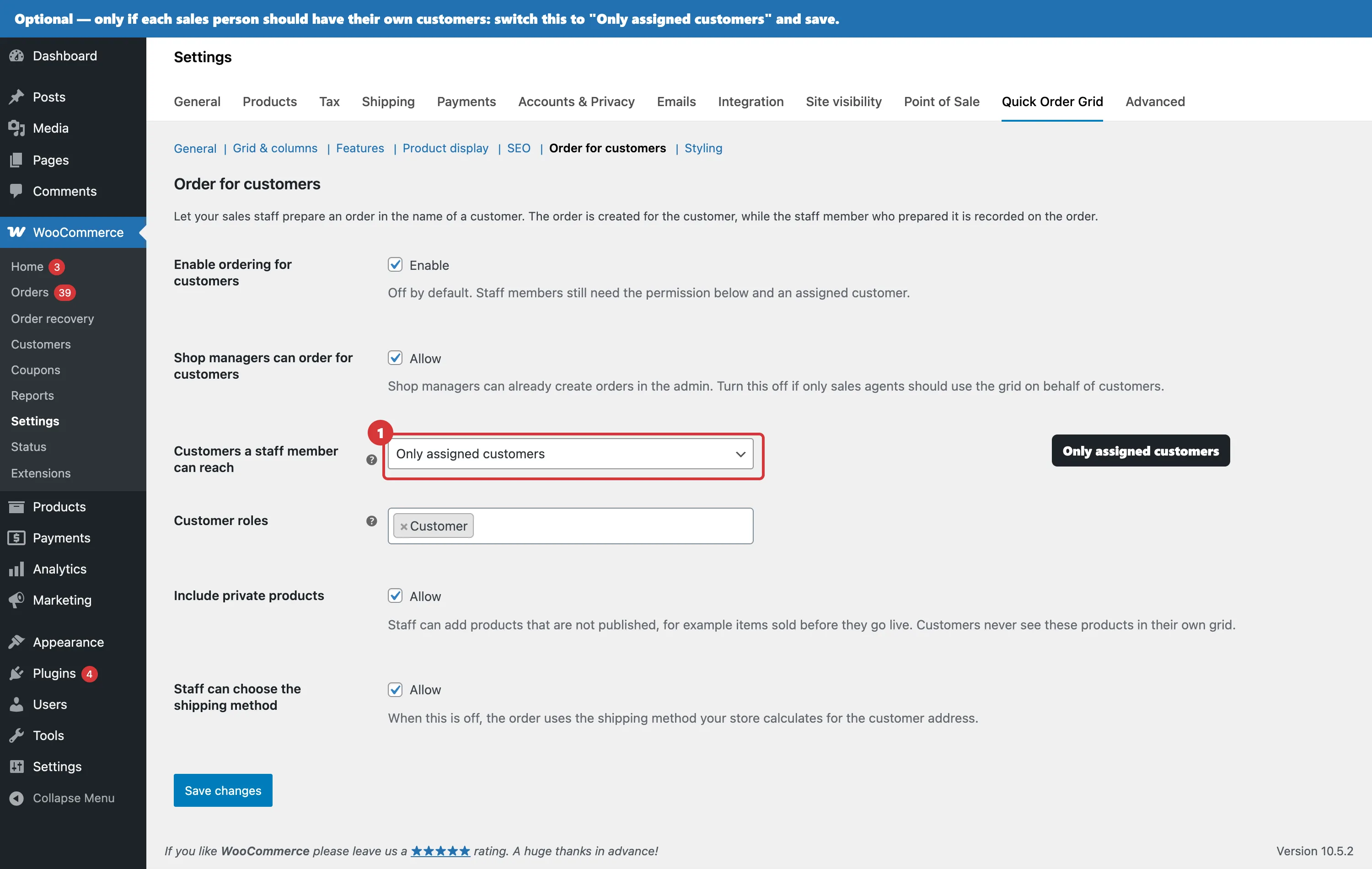 The setting that restricts sales agents to their assigned customers in WooCommerce